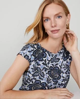 Ann Taylor Floral Boatneck Shirttail Blouse Colony Blue Women's