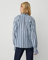 Ann Taylor Striped Ruffle Raglan Popover Top Soft Indigo Women's