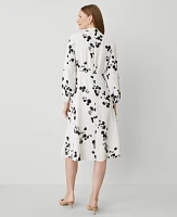 Ann Taylor Petite Floral Shawl Collar Flare Dress Winter White- Black Women's