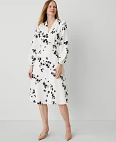 Ann Taylor Petite Floral Shawl Collar Flare Dress Winter White- Black Women's