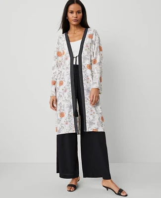 Ann Taylor Floral Long Kimono Winter White Women's