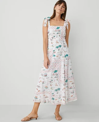 Ann Taylor Petite Map Print Flare Dress Burnt Mauve Women's