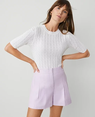 Ann Taylor Petite Scalloped Pointelle Sweater White Women's