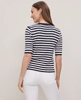 Ann Taylor Weekend Collection Striped Bouclé Henley Sweater Navy/White Women's