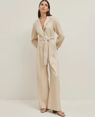 Ann Taylor Petite Linen Blend Wide Leg Jumpsuit Toasted Oat Women's