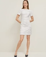 Ann Taylor Plaid Tweed Button Pocket Dress Blue Glint Neutral Women's