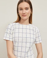 Ann Taylor Plaid Tweed Button Pocket Dress Blue Glint Neutral Women's