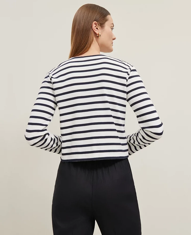 Ann Taylor Striped Knit Jacket Winter White-Night Sky Women's
