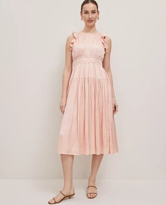 Ann Taylor Petaled Ruffle Midi Dress Ceramic Pink Women's