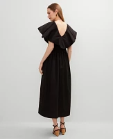 Ann Taylor Ruffle Collar Maxi Flare Dress Black Women's
