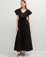 Ann Taylor Ruffle Collar Maxi Flare Dress Black Women's