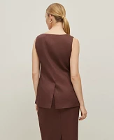 Ann Taylor The Petite Long Crew Neck Vest Linen Blend Rich Walnut Women's