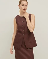 Ann Taylor The Petite Long Crew Neck Vest Linen Blend Rich Walnut Women's