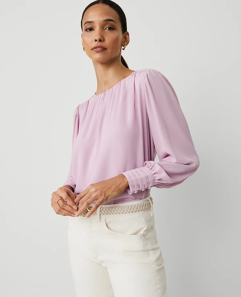 Ann Taylor Mixed Media Pleated Cuff Top Clean Lilac Women's