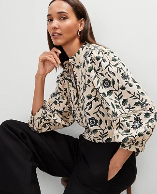 Ann Taylor Petite Floral Linen Blend Top Size 2XS Sands Edge Women's