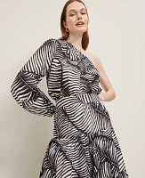 Ann Taylor Petite One-Shoulder Blouse Palm Print Black Women's