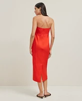 Ann Taylor The Petite Buttoned Strapless Dress Linen Twill Fiery Red Women's