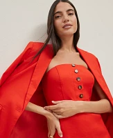 Ann Taylor The Petite Buttoned Strapless Dress Linen Twill Fiery Red Women's