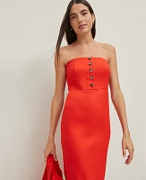 Ann Taylor The Petite Buttoned Strapless Dress Linen Twill Fiery Red Women's