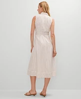 Ann Taylor Striped Flare Midi Shirtdress Neutral Combo Women's