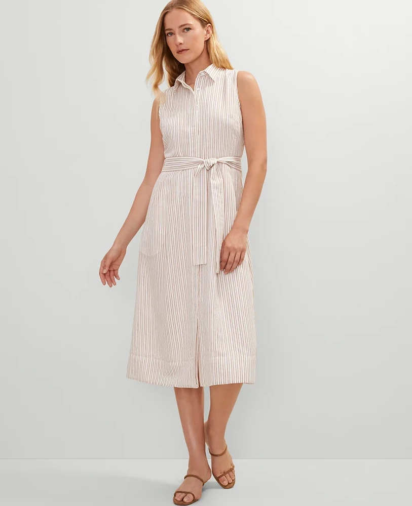 Ann Taylor Striped Flare Midi Shirtdress Neutral Combo Women's
