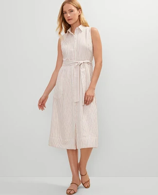 Ann Taylor Striped Flare Midi Shirtdress Neutral Combo Women's