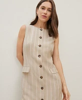 Ann Taylor The Petite Button Pocket Shift Dress Pinstripe Sandstorm Women's