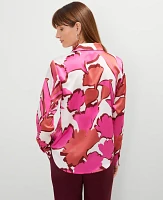 Ann Taylor Floral Satin Essential Shirt Rose Violet Women's