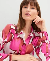 Ann Taylor Floral Satin Essential Shirt Rose Violet Women's
