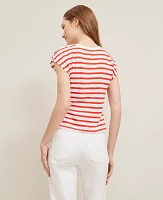 Ann Taylor Striped Tie Waist T-Shirt Fiery Red Women's
