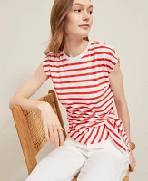 Ann Taylor Striped Tie Waist T-Shirt Fiery Red Women's