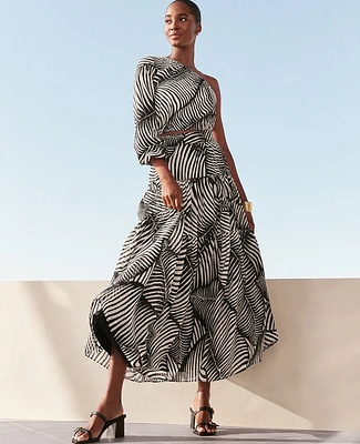 Ann Taylor Petite Tiered Full Skirt Palm Print Black Women's