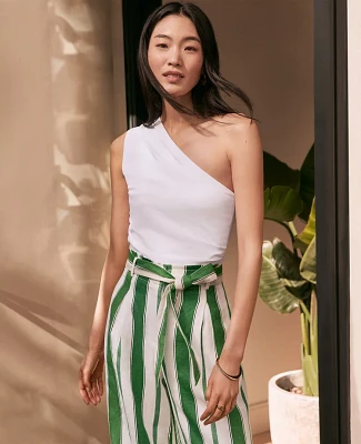 Ann Taylor Petite Ruched One-Shoulder Top White Women's
