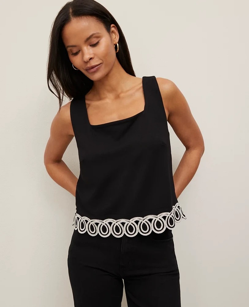 Ann Taylor Petite Scalloped Ponte Tank Top Black Women's