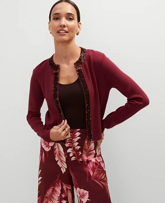 Ann Taylor Studio Collection Sequin Trimmed Open Cardigan Women's