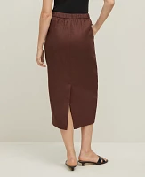 Ann Taylor The Petite Midi Skirt Linen Twill Rich Walnut Women's
