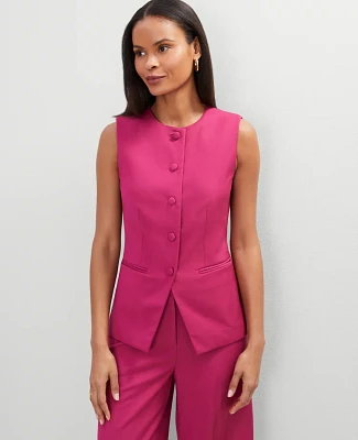 Ann Taylor The Petite Long Crew Neck Vest Berry Splash Women's