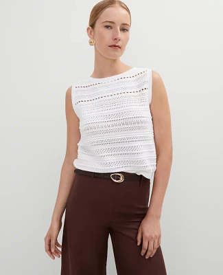 Ann Taylor Petite Pointelle Sweater Shell Top White Women's