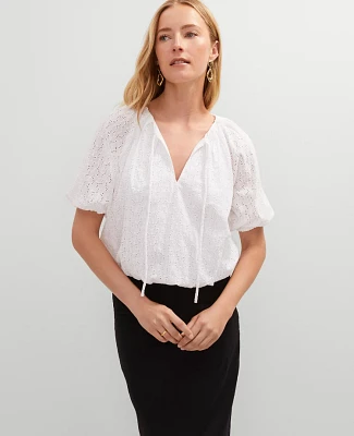Ann Taylor Eyelet Bubble Hem Blouse White Women's