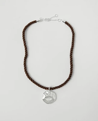 Ann Taylor Metal Rope Pendant Necklace Silvertone Women's