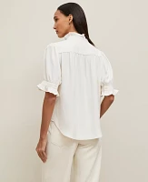 Ann Taylor Petite Ruffle Collar Shirt Size XL Winter White Women's
