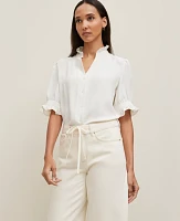 Ann Taylor Petite Ruffle Collar Shirt Size XL Winter White Women's