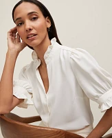 Ann Taylor Petite Ruffle Collar Shirt Size XL Winter White Women's