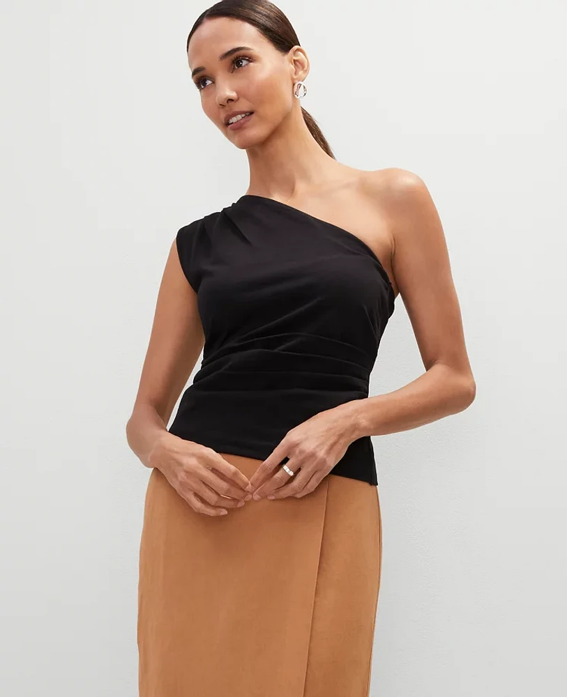 Ann Taylor Petite Ruched One Shoulder Top Women's