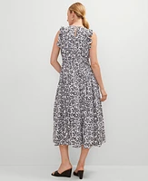 Ann Taylor Floral Ruffle Midi Dress Black Women's