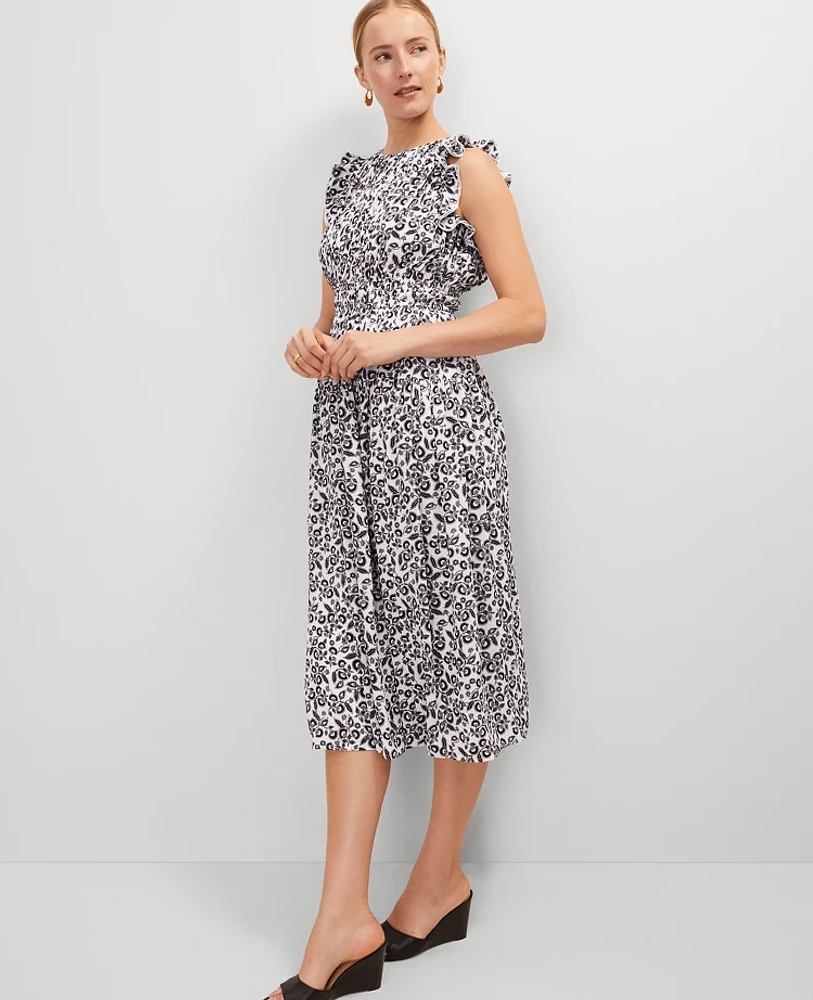 Ann Taylor Floral Ruffle Midi Dress Black Women's