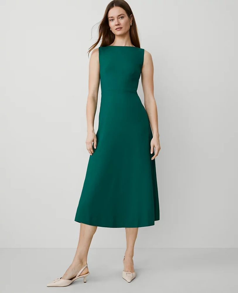 Ann Taylor The Boatneck Midi Dress Textured Drape Fresh Evergreen Women's