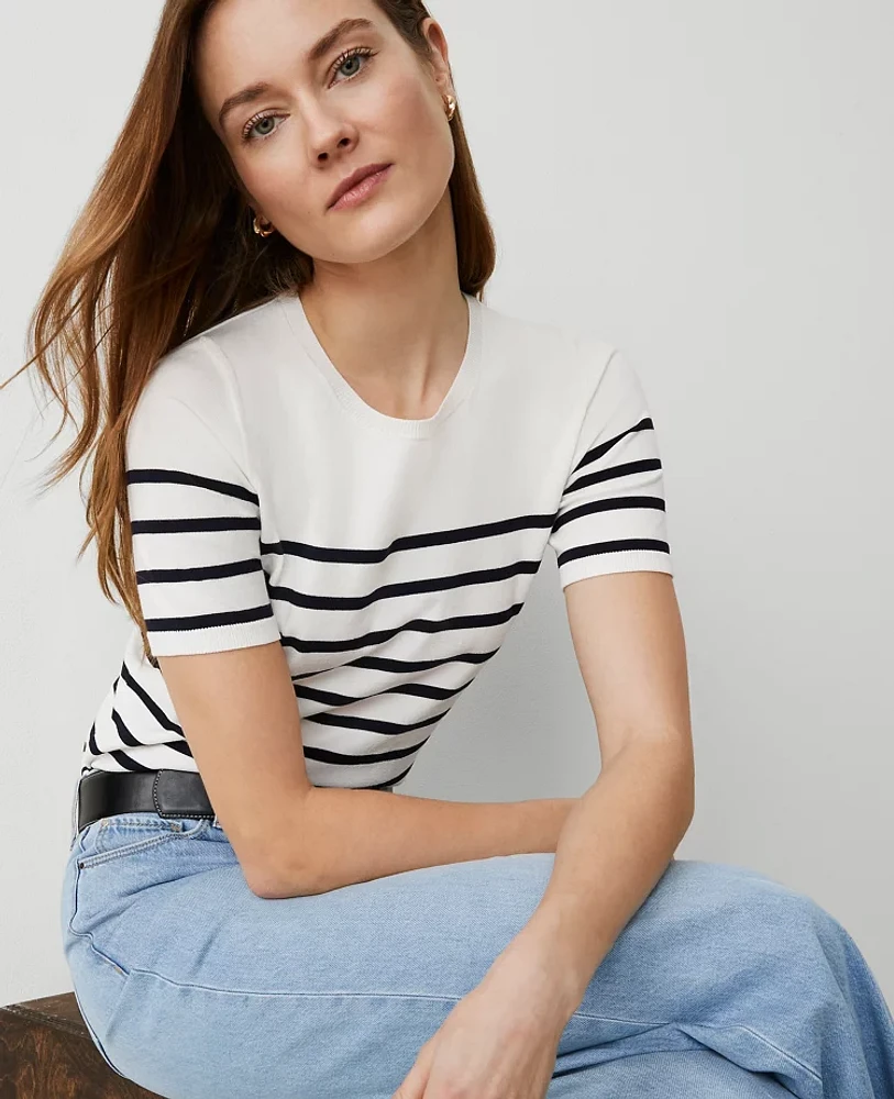 Ann Taylor Striped Sweater T-Shirt Navy/White Women's