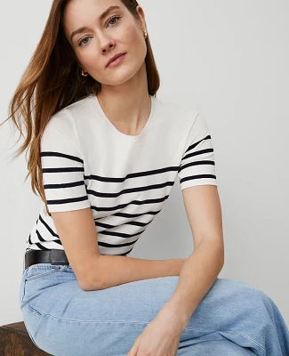 Ann Taylor Striped Sweater T-Shirt Navy/White Women's