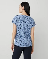 Ann Taylor Floral Mixed Media Top Colony Blue Women's